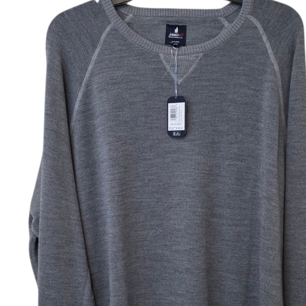 johnnie-O Boggs Sweater Mens XXL Light Gray Raglan Cotton JMSW1840